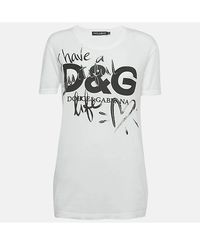 Pre-Owned Dolce & Gabbana Women's I Have A Beautiful Life Print Cotton T-Shirt