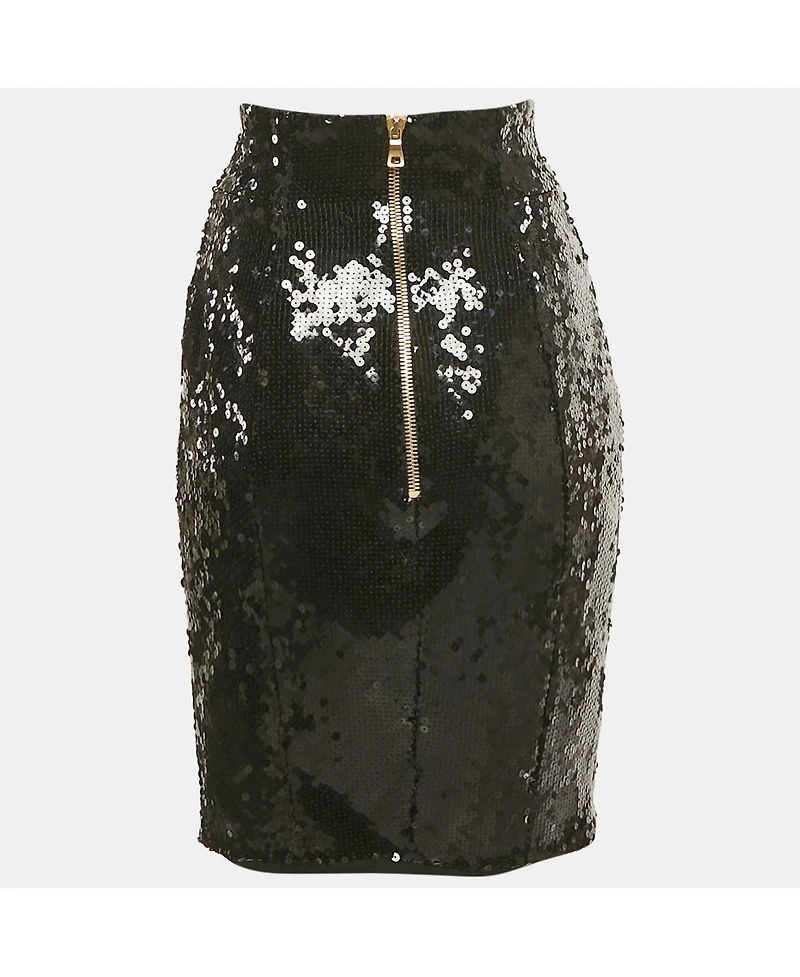 Pre-Owned Balmain Women's Black Sequin Button Detail Mini Skirt
