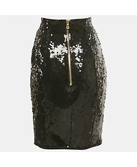 Pre-Owned Balmain Women's Black Sequin Button Detail Mini Skirt