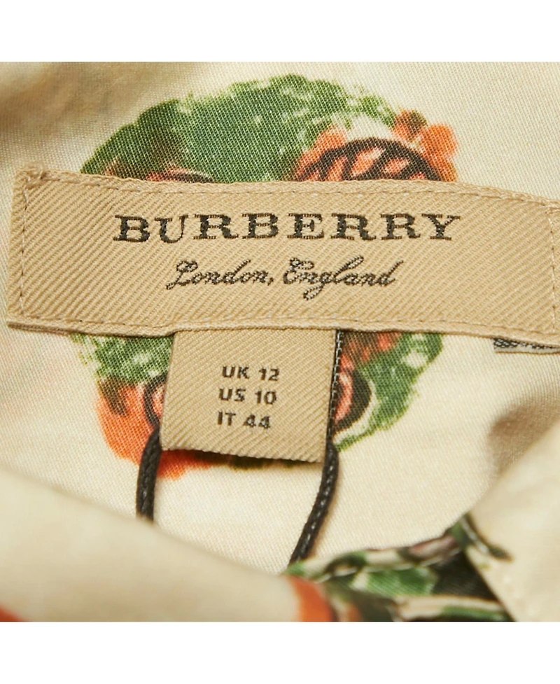 Pre-Owned Burberry Women's Beige Mask Print Cotton Ruffle Detail Shirt
