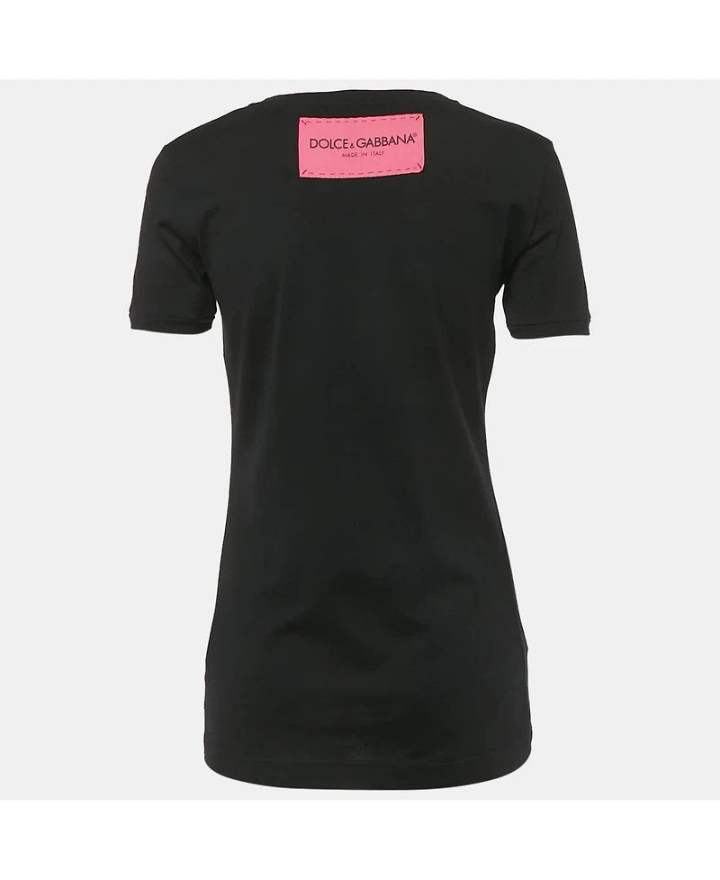 Pre-Owned Dolce & Gabbana Women's Black D& G Heart Print Cotton T-Shirt