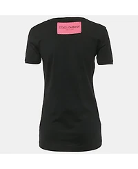 Pre-Owned Dolce & Gabbana Women's Black D& G Heart Print Cotton T-Shirt