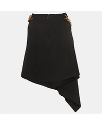 Pre-Owned Givenchy Women's Black Chain Belted Gabardine Asymmetrical Mini Skirt