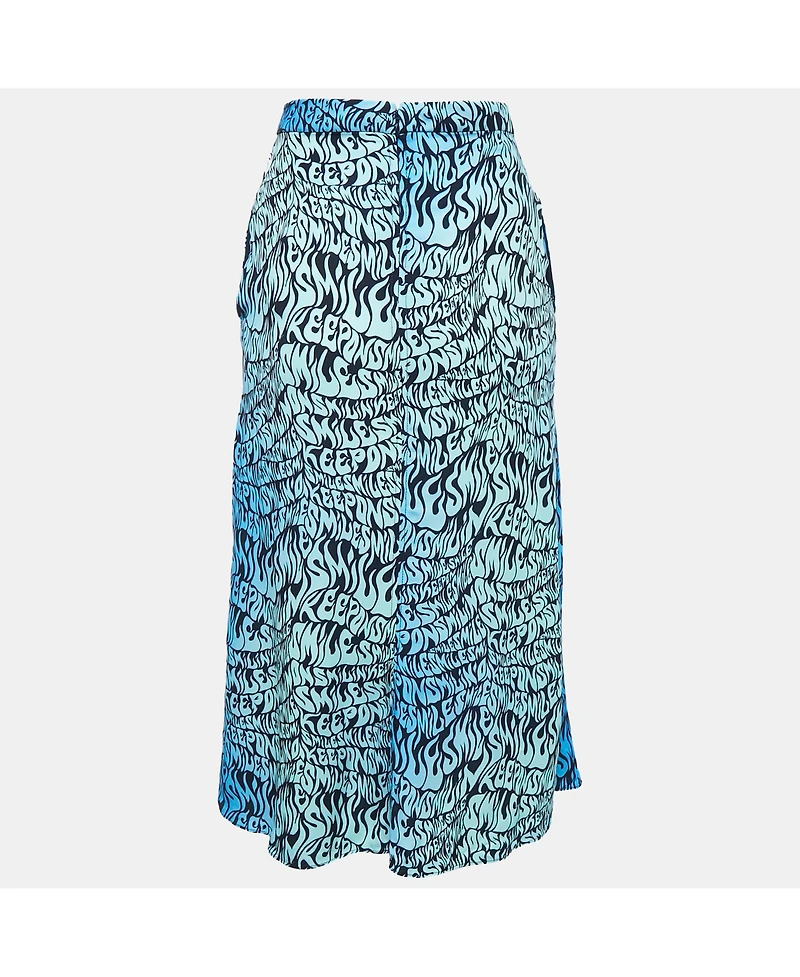 Pre-Owned Stella Mccartney Women's Blue Printed Crepe Midi Skirt