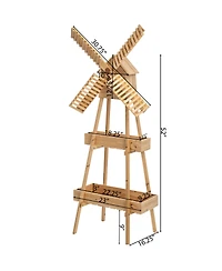 Vintiquewise Rustic Wooden Cart with Windmill Accent, Versatile and Decorative Piece for Home or Garden Decor