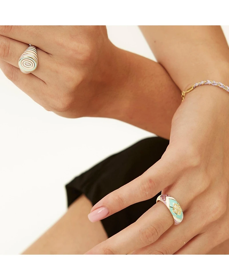 Spero London Adjustable Multi Pastel Color Enamel Sterling Silver Signet Ring