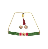Sohi Women's Plated Kundan Beaded Jewellery Set