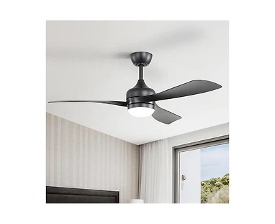 52-inch Modern Black Ceiling Fan with Led Light and Remote Control Dc Motor