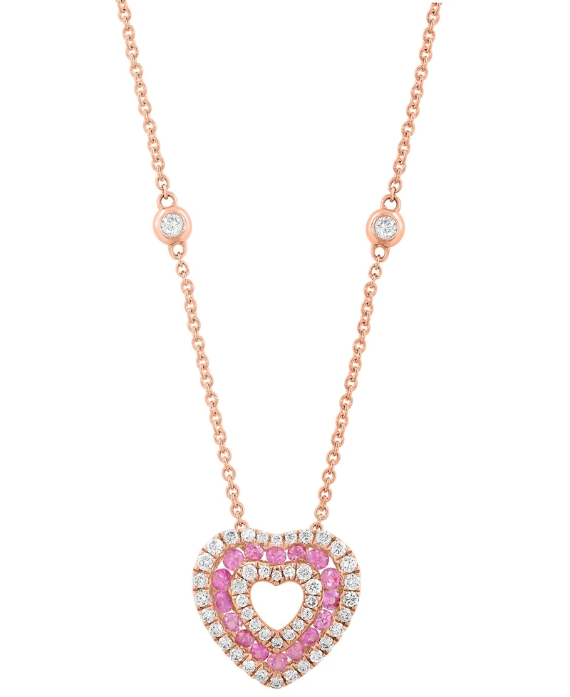 Effy Collection Diamond (3/8 ct. t.w.) & Pink Sapphire(1/2 ct. t.w.) Pendant Necklace in 14k Rose Gold