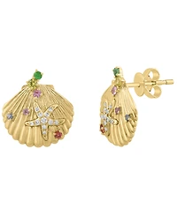 Effy Collection Diamond (1/10 ct. t.w.) & Multi Gemstones (1/4 ct. t.w.) Stud Earrings in 14k Yellow Gold