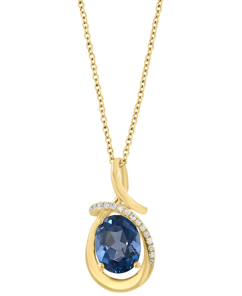 Effy Collection Diamond (1/10 ct. t.w.) & London Blue Topaz (2-1/10 ct. t.w.) Pendant Necklace in 14k Yellow Gold