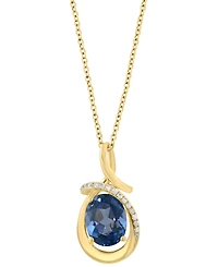 Effy Collection Diamond (1/10 ct. t.w.) & London Blue Topaz (2-1/10 ct. t.w.) Pendant Necklace in 14k Yellow Gold
