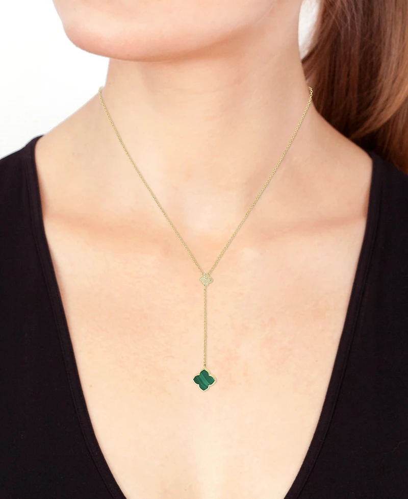 Effy Collection Diamond (1/20 ct. t.w.) & Malachite Necklace in 14k Yellow Gold