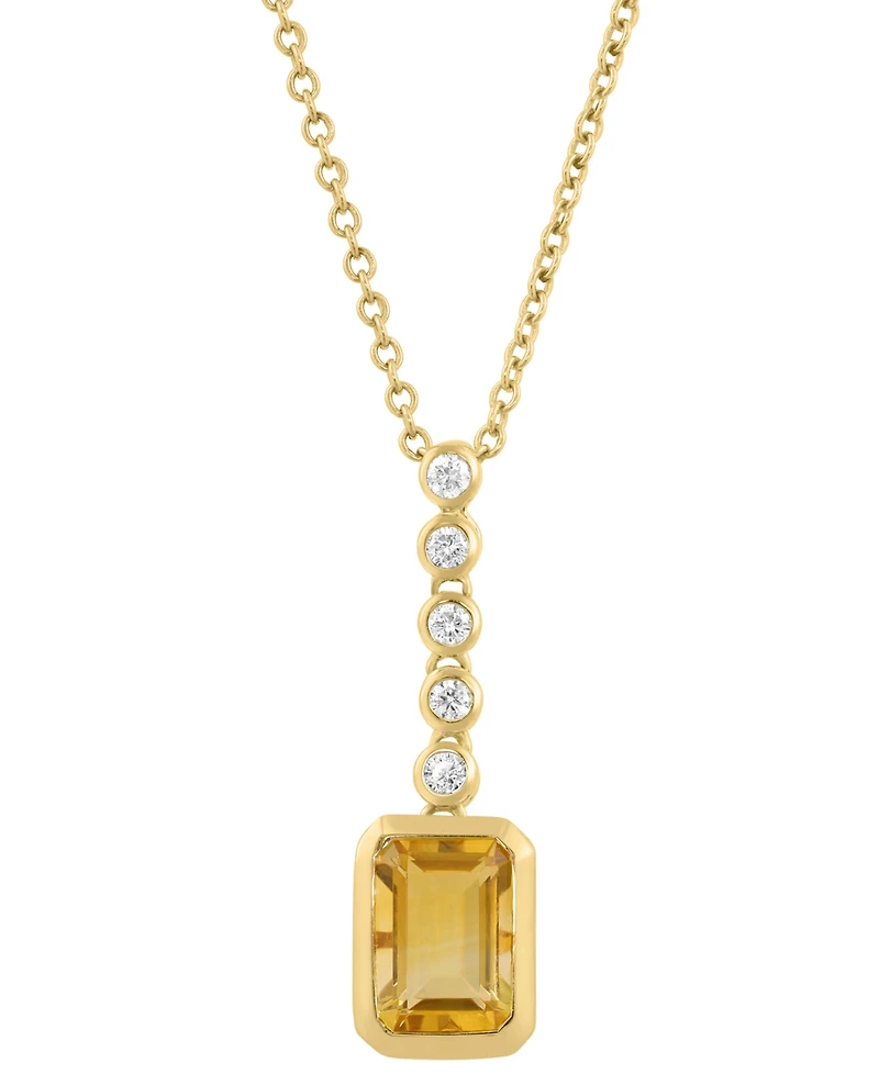Effy Collection Diamond (1/10 ct. t.w.) & Madeira Citrine (7/8 ct. t.w.) Pendant Necklace in 14k Yellow Gold