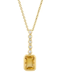 Effy Collection Diamond (1/10 ct. t.w.) & Madeira Citrine (7/8 ct. t.w.) Pendant Necklace in 14k Yellow Gold