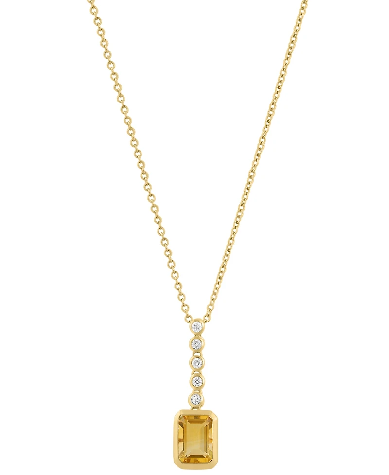 Effy Collection Diamond (1/10 ct. t.w.) & Madeira Citrine (7/8 ct. t.w.) Pendant Necklace in 14k Yellow Gold