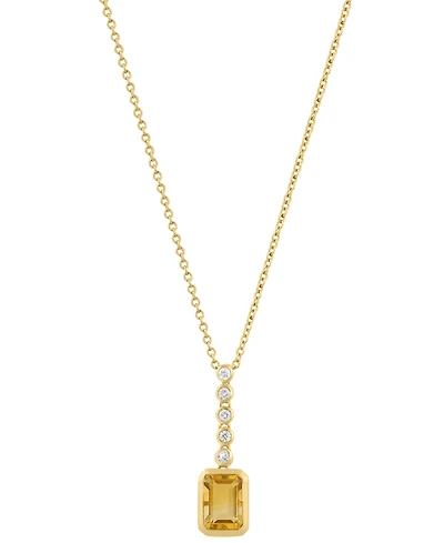 Effy Collection Diamond (1/10 ct. t.w.) & Madeira Citrine (7/8 ct. t.w.) Pendant Necklace in 14k Yellow Gold