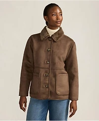 Lands' End Women's Reversible Shearling Fleece Button Front Coat