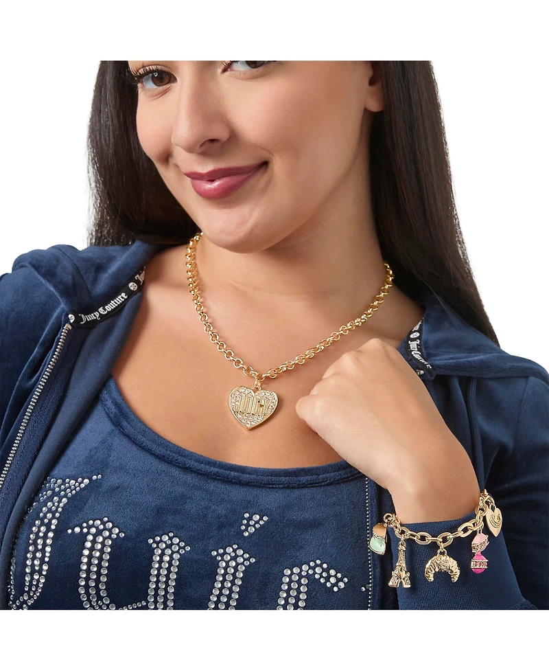 Juicy Couture Logo in Heart Pave Necklace - Gold tone