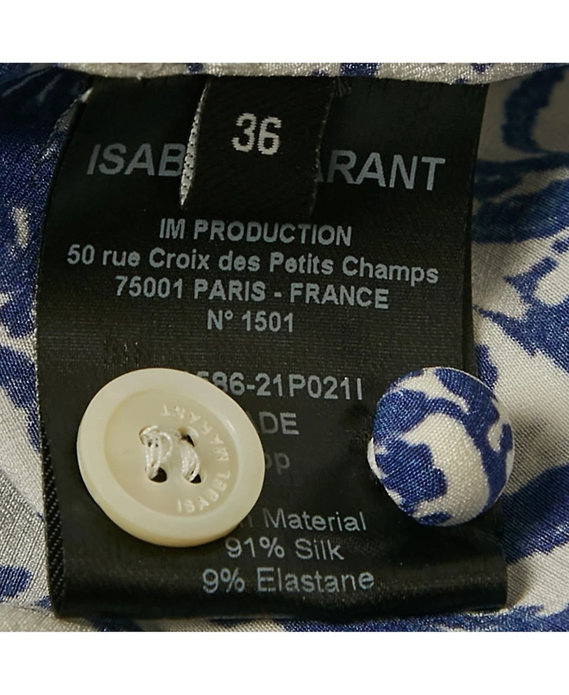 Pre-Owned Isabel Marant Women's White/blue Printed Silk Button Front Cade Top