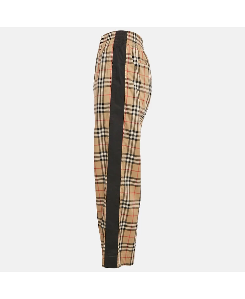 Pre-Owned Burberry Women's Check Print Cotton Contrast Side Trim Louane Trousers