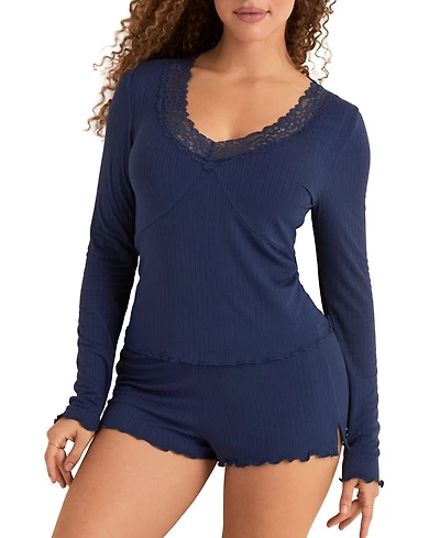 Adore Me Women's Brooks Pajama Long Sleeve Top & Shorts Set