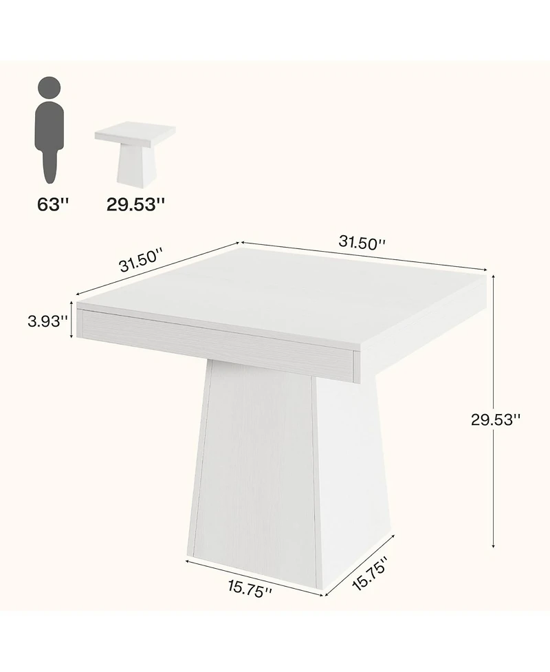 Tribesigns Square Dining Table for 4, 31.5-Inch Small Kitchen Table with Sturdy Pedestal Base, Farmhouse Dinner Table