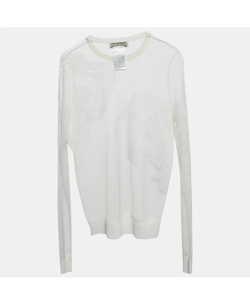 Pre-Owned Emilio Pucci Women's White Embroidered Tulle Sheer Pullover