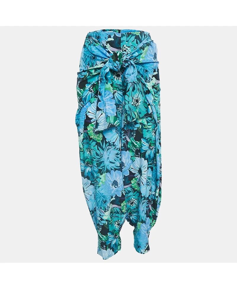 Pre-Owned Stella Mccartney Women's Blue Floral Print Silk Tie-Up Trousers
