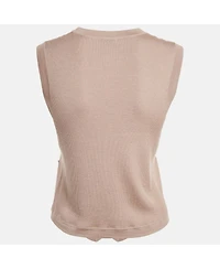 Pre-Owned Brunello Cucinelli Women's Beige Rib Knit Sleeveless Monili Bead Detail Cardigan