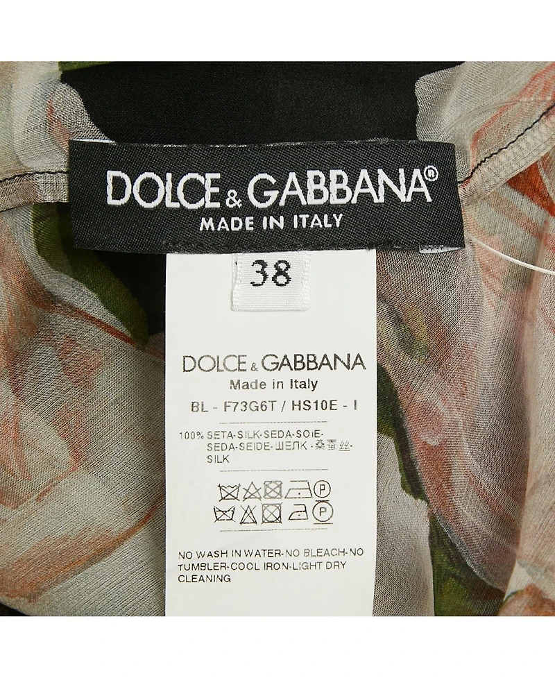 Pre-Owned Dolce & Gabbana Women's Sheer Floral Print Silk Tie Up Blouse