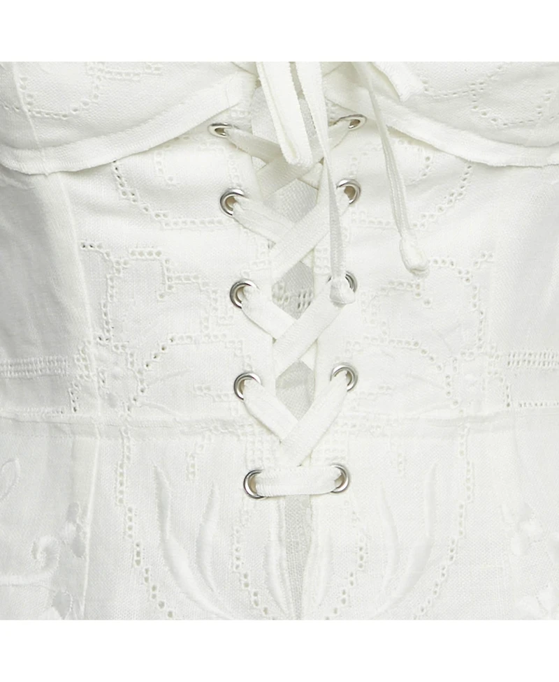 Pre-Owned Dolce & Gabbana Women's Embroidered Linin Blend Lace-Up Corset