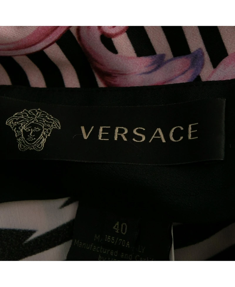 Pre-Owned Versace Women's Pink Stretch Knit Striped & Baroque Print Leggings