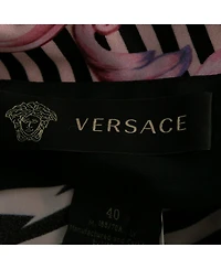 Pre-Owned Versace Women's Pink Stretch Knit Striped & Baroque Print Leggings