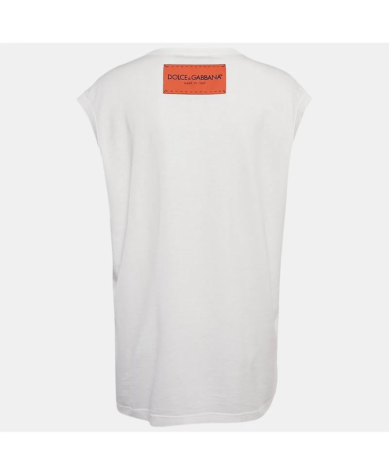 Pre-Owned Dolce & Gabbana Women's White Cotton L'amore E Bellezza Printed Tank Top
