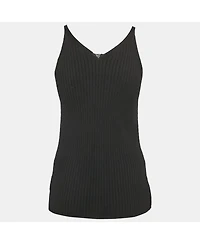 Pre-Owned Versace Women's Black Rib Knit Medusa Detail Tank Top