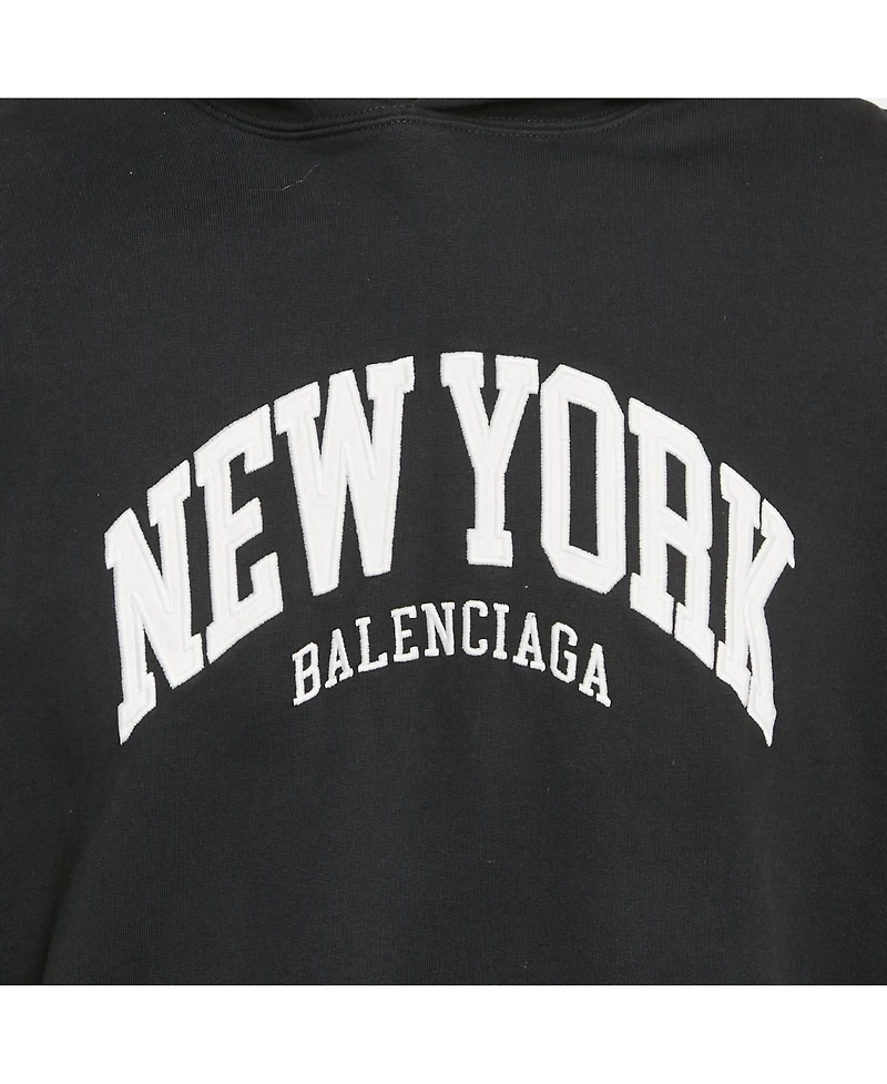 Pre-Owned Balenciaga Men's Unisex Black New York Embroidered Cotton Hoodie