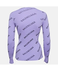 Pre-Owned Balenciaga Women's Purple All-Over Print Rib Knit Crewneck Sweater