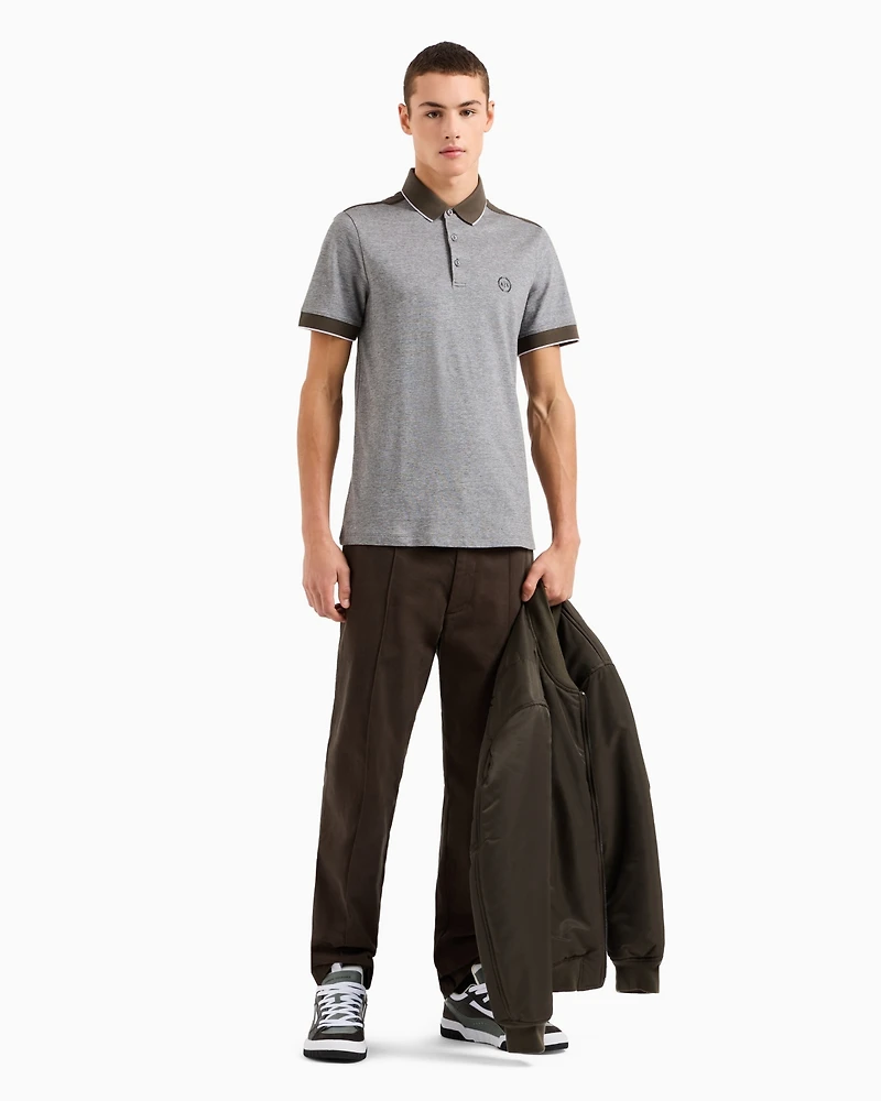 A|X Armani Exchange Men's Short Sleeve Heathered Contrast Trim Polo Shirt