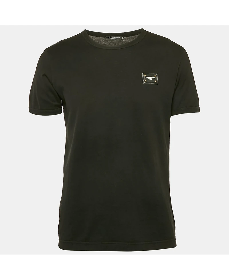 Pre-Owned Dolce & Gabbana Men's Black Logo Plaque Jersey Crewneck T-Shirt