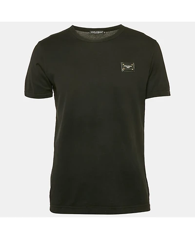 Pre-Owned Dolce & Gabbana Men's Black Logo Plaque Jersey Crewneck T-Shirt