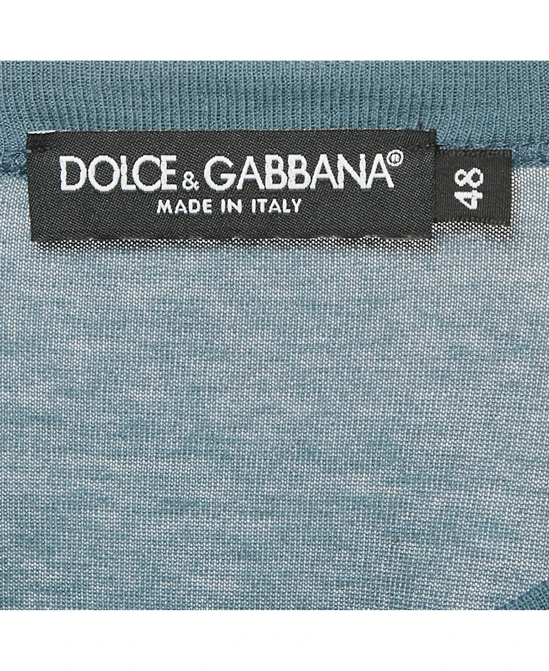 Pre-Owned Dolce & Gabbana Men's Blue Cotton Logo Badge Detail Crew Neck T-Shirt