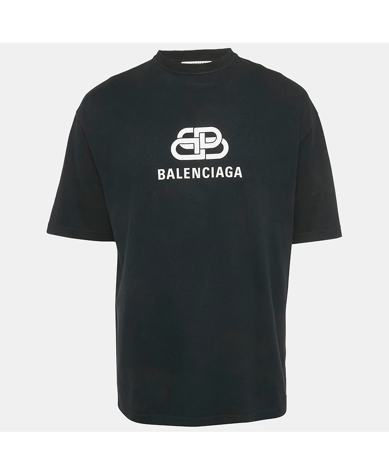 Pre-Owned Balenciaga Men's Black Logo Print Cotton T-Shirt