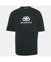 Pre-Owned Balenciaga Men's Black Logo Print Cotton T-Shirt