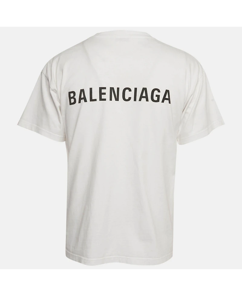 Pre-Owned Balenciaga Men's White Logo Embroidered Cotton T-Shirt