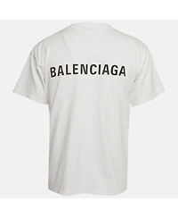 Pre-Owned Balenciaga Men's White Logo Embroidered Cotton T-Shirt