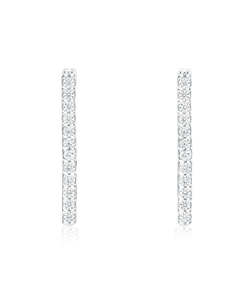 Suzy Levian New York Sterling Silver Cubic Zirconia Pave Square Open Hoop Earrings