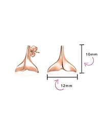 Bling Jewelry Set of 2 Ocean-Inspired Rose Gold Mermaid Fin Whale Tail & Silver Shark Tooth Stud Earrings Sterling Silver