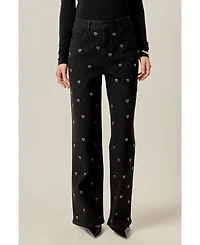 English Factory Women's Rhinestone Heart Jeans