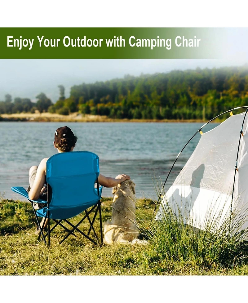 Piscifun olding Camping Collapsible Chairs Heavy Duty Lawn Chair with Cooler Bag, Storage Pocket, Waterproof Bag Outdoor Arm Chair, Supports 225LBS